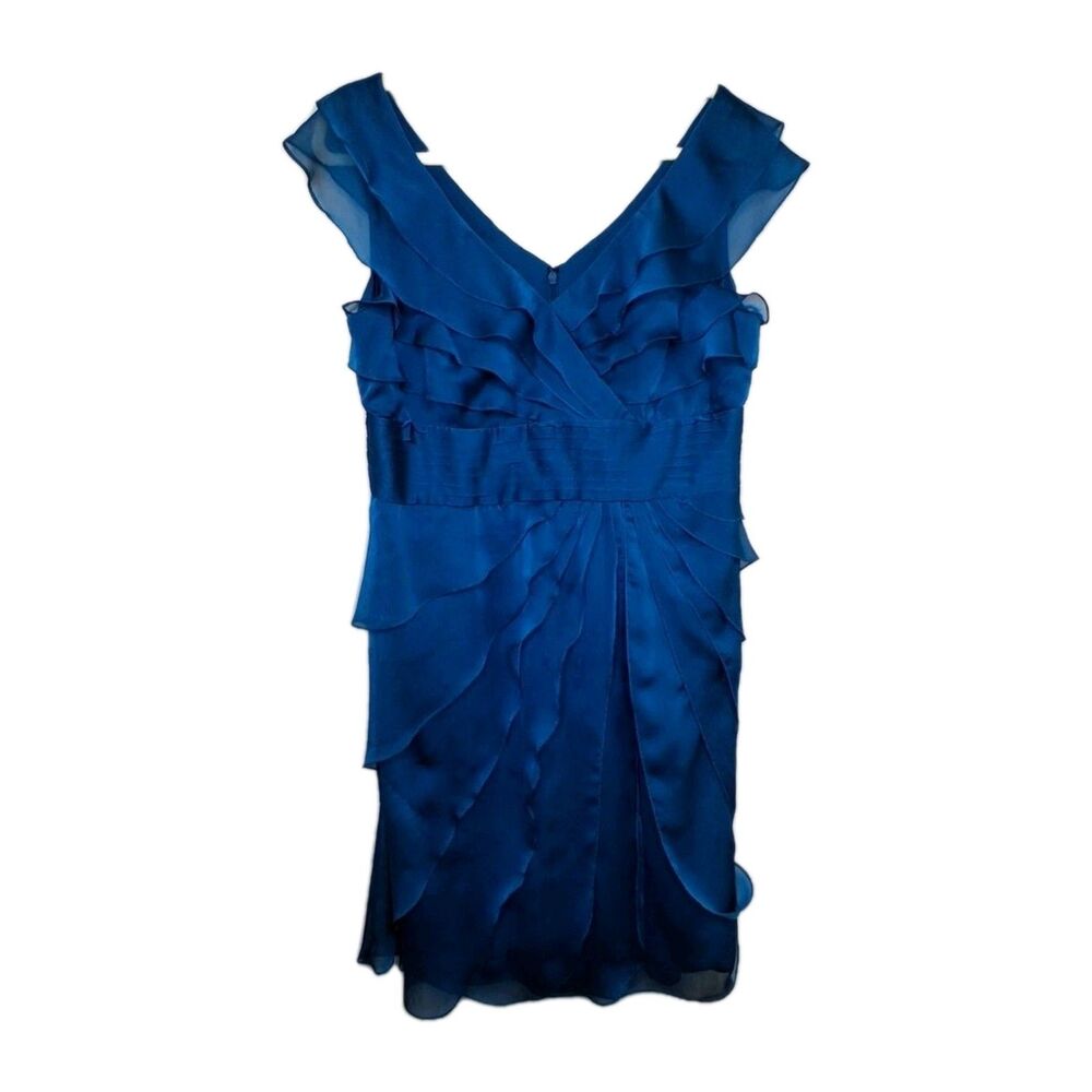 Adrianna Papell Flutter Sleeve Tiered Teal Dress Size 14 Petite - Picture 2 of 11
